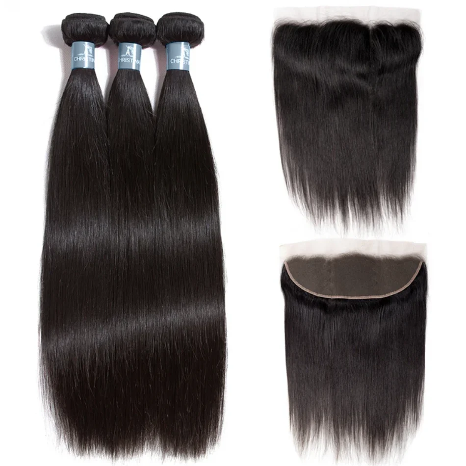 Amanda Indian Straight Hair 3 Bundles With 13*4 Lace Frontal 9A Grade 100% Unprocessed Human Hair No Tangles - Image 2