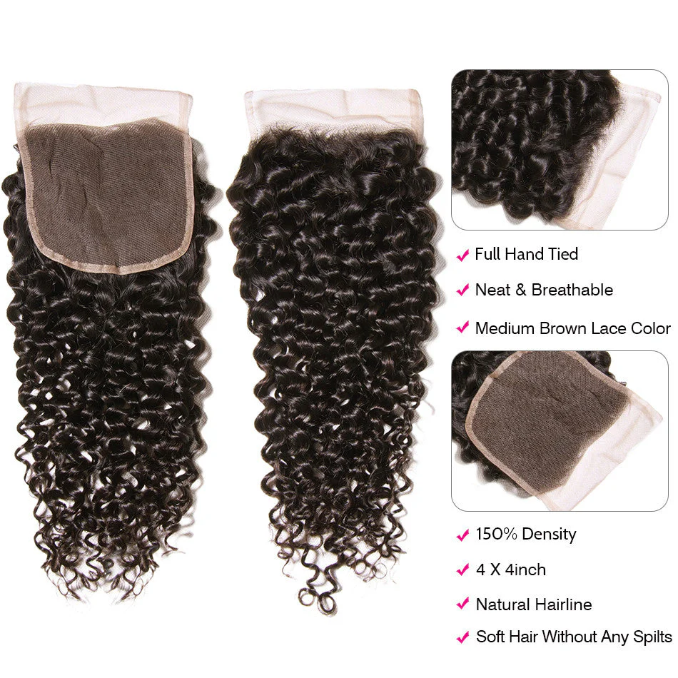 Amanda Malaysian Hair  Curly 4 Bundles With 4*4 Lace Closure 10A Grade 100% Remi Human Hair - Image 3