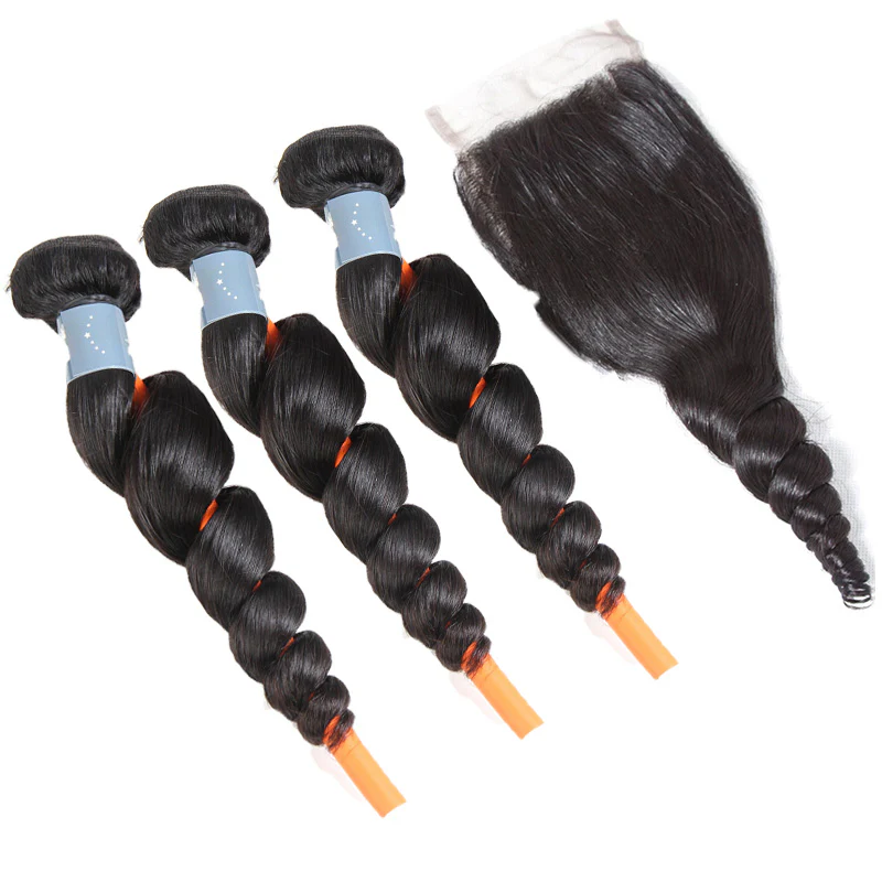 Amanda Malaysian Hair Loose Wave 3 Bundles With 4*4 Lace Closure 9A Grade 100% Unprocessed Human Hair