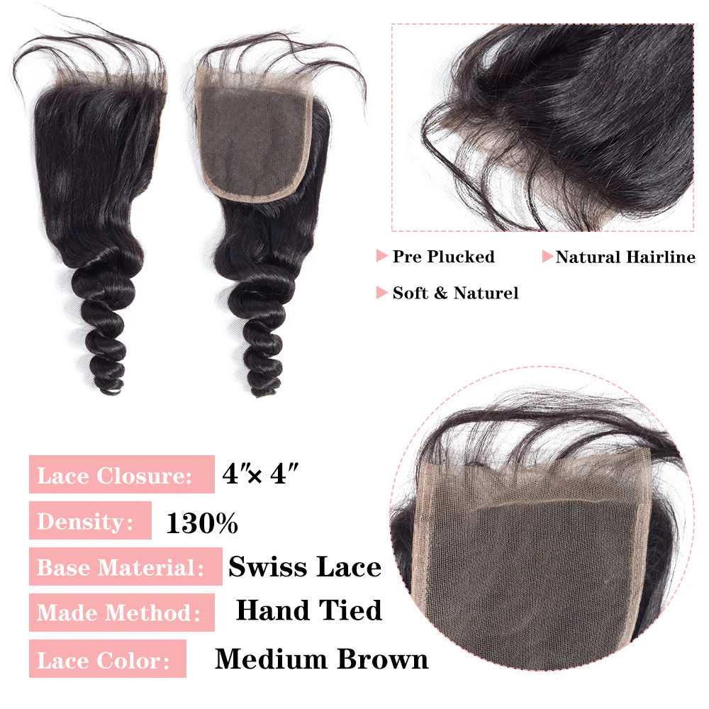 Amanda Peruvian Hair Loose Wave 3 Bundles With 4*4 Lace Closure 10A Grade 100% Remi Human Hair Hot Sell Wave Bundles Hair Extensions - Image 5