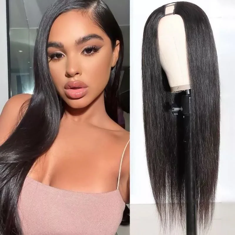 U Part Shape Leave Out Glueless Wigs Remy Brazilian Hair Straight Wig For Black Women 150% Density - Amanda Hair - Image 2