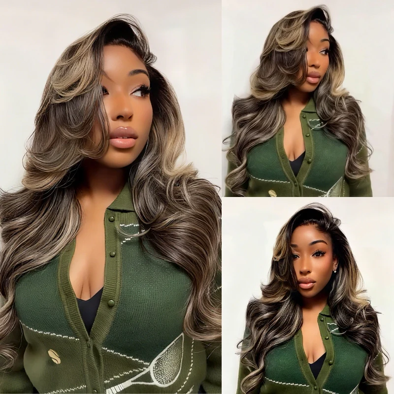 Balayage Highlight Light Blonde Loose Wave 7x5 Lace Closure / 13x4 Lace Front Ombre Color Wig With Baby Hair - Amanda Hair