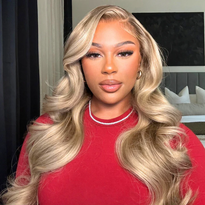 Flash Sale | Blonde Highlight Champagne Color 7x5 HD Transparent Lace 613 Body Wave Human Hair Wigs 200% Density