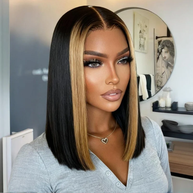 Blonde Money Piece Highlight Straight Glueless Bob Wig - 7x5/ 13x4 HD Lace