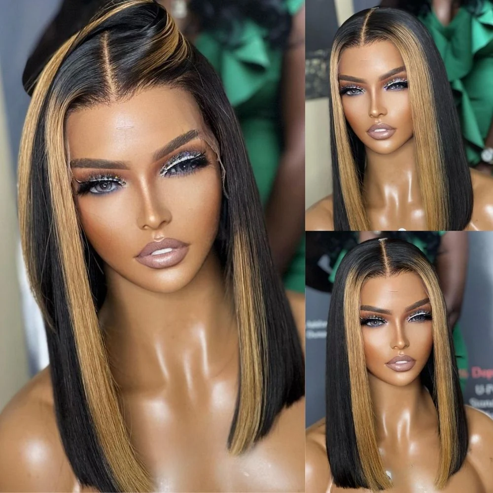 Blonde Money Piece Highlight Straight Glueless Bob Wig - 7x5/ 13x4 HD Lace - Image 3