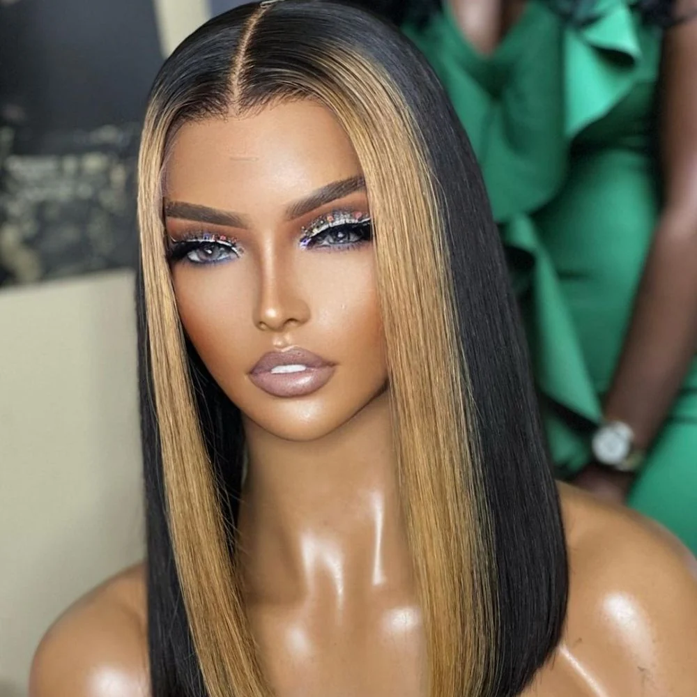 Blonde Money Piece Highlight Straight Glueless Bob Wig - 7x5/ 13x4 HD Lace - Image 4