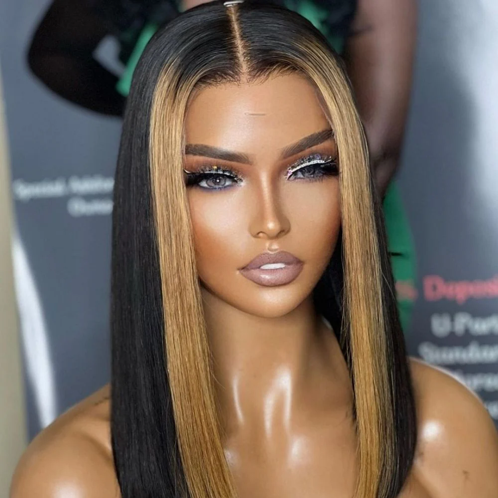 Blonde Money Piece Highlight Straight Glueless Bob Wig - 7x5/ 13x4 HD Lace - Image 5