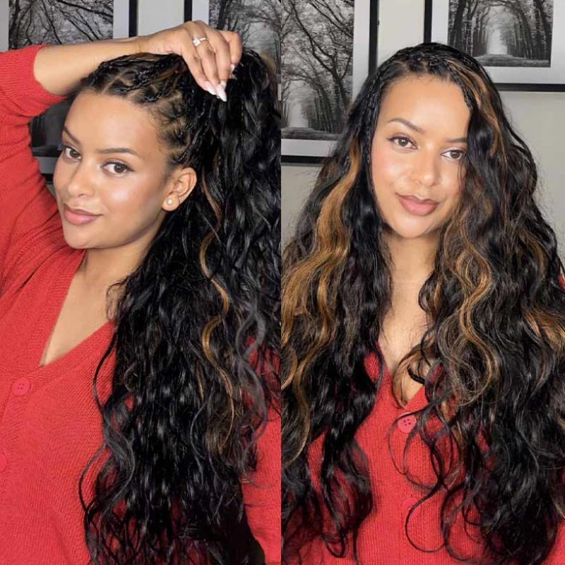 Body Wave Feather Crochet Human Hair for Miracle Knots Boho Braids | Honey Blonde & Brown Highlights - Image 9