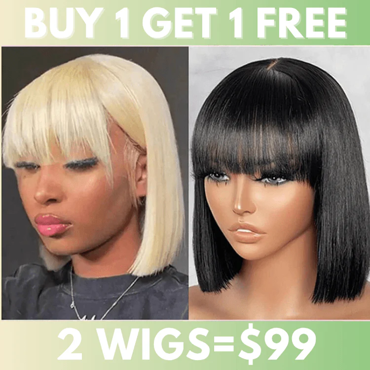 Bogo Flash Sale| 10" Bob Wig with Bangs+10" #613 Color Bob Wig