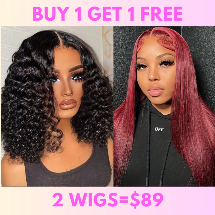 Bogo Flash Sale| 14" Water Wave Lace Closure Wig + 12" Red 99J Color 13*4 Lace Front Wig