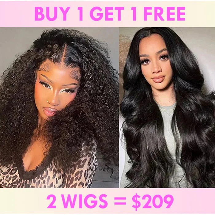 Bogo Flash Sale| 16" Afro Curly Lace Front Wig+16" Body Wave 6x4 Lace Closure Wig