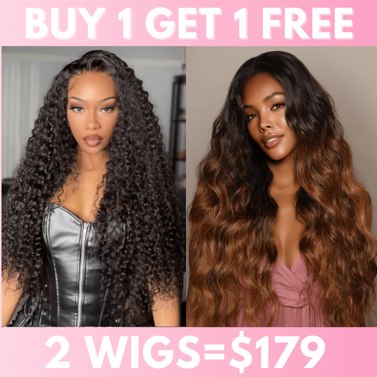 Bogo Flash Sale| Pre Everything Long Curly Hair 13x4 Lace Frontal Wig + Ombre Medium Blonde Glueless Clear Transparent 6×4 Lace Closure Wig