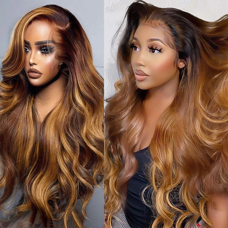 Bogo Flash Sale| Pre Everything Long Curly Hair 13x4 Lace Frontal Wig + Ombre Medium Blonde Glueless Clear Transparent 6×4 Lace Closure Wig - Image 5