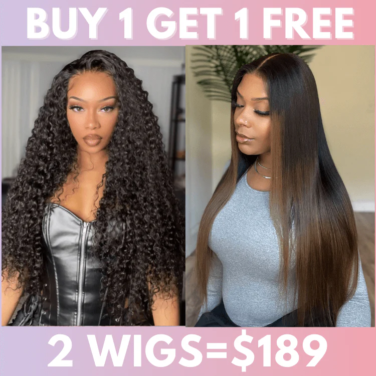 Bogo Flash Sale| Pre Everything Long Curly Hair 13x4 Lace Frontal Wig + Yaki Straight Chestnut Brown Ombre Color New V Part Wig