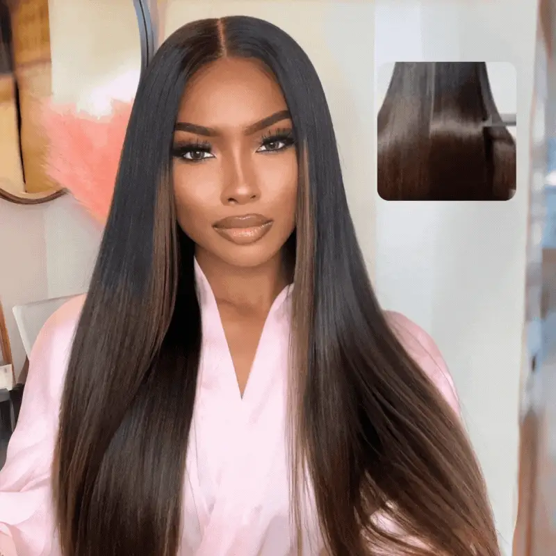 Bogo Flash Sale| Pre Everything Long Curly Hair 13x4 Lace Frontal Wig + Yaki Straight Chestnut Brown Ombre Color New V Part Wig - Image 6