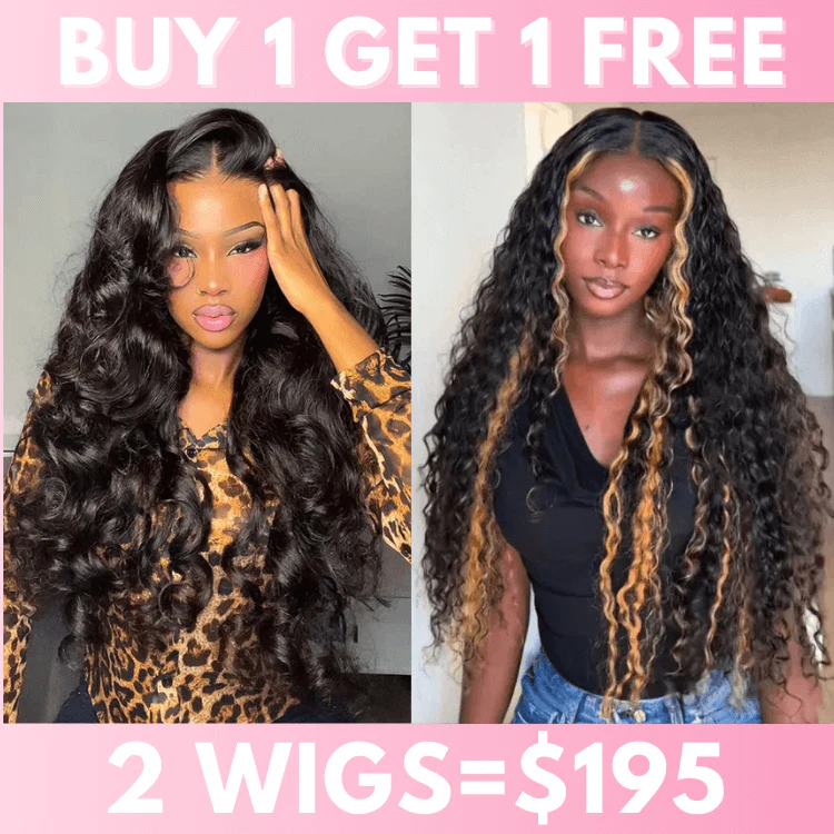 Bogo Flash Sale| Top-Selling Loose Wave Glueless 6x4 Lace Wig with Curtain Bangs + Blonde Highlights 7x5 Full Lace Wig