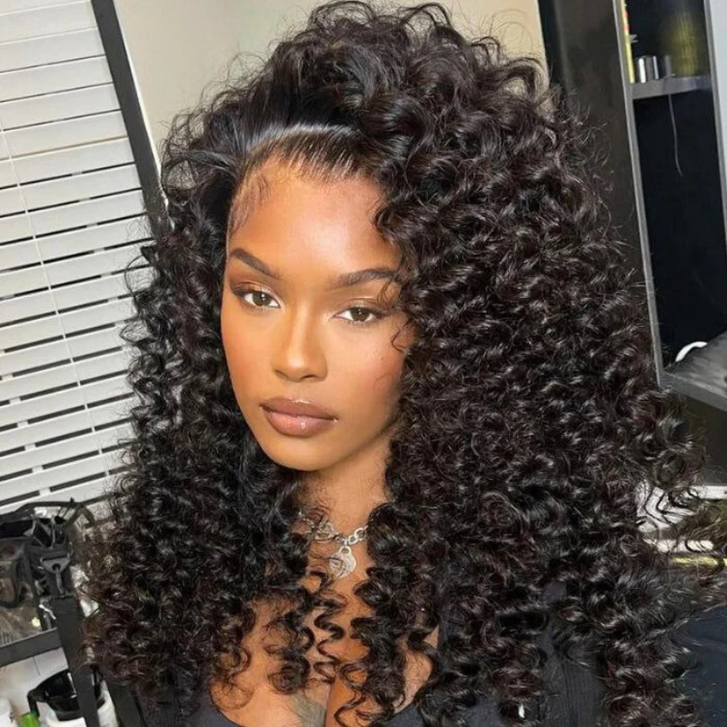 Bouncy Deep Wave Glueless Lace Wig Pre Cut Lace with Natural Hairline Clear Transparent Lace Front/Closure Natural Black Human Hair Wig - Amanda Hair - Image 2