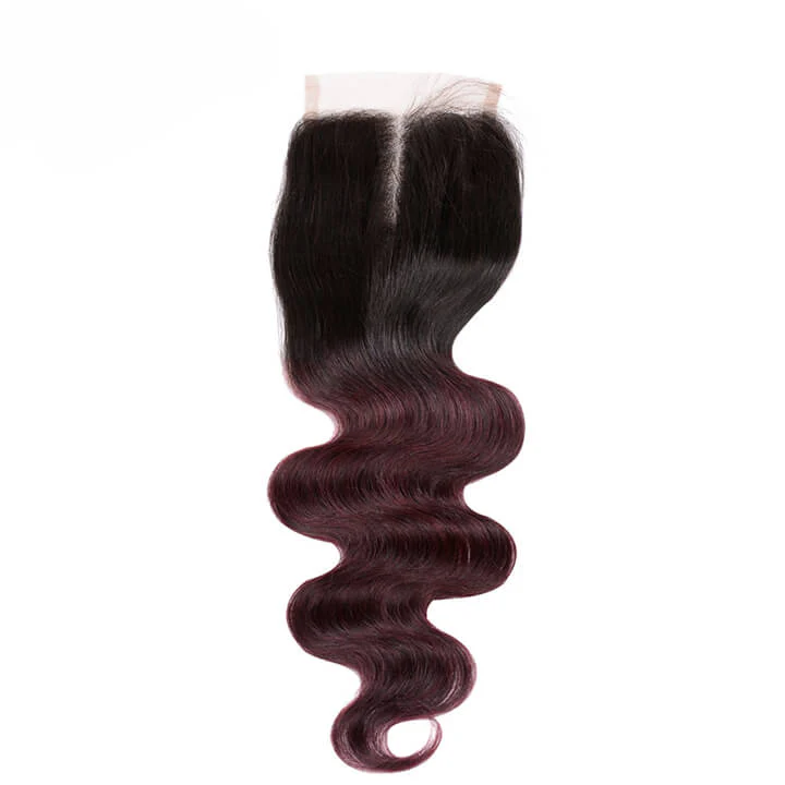 Brazilian Body Wave Hair Bundles With Closure Ombre Burgundy 100% Real Human Hair Extensions - Image 2