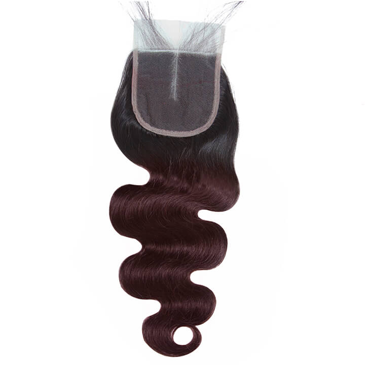 Brazilian Body Wave Hair Bundles With Closure Ombre Burgundy 100% Real Human Hair Extensions - Image 3