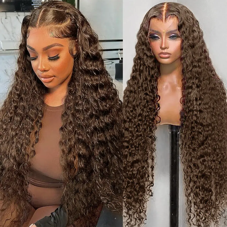 Brown Glueless Water Wave 13x4 Clear Transparent HD Lace Front Wigs Precut Everything -Amanda Hair