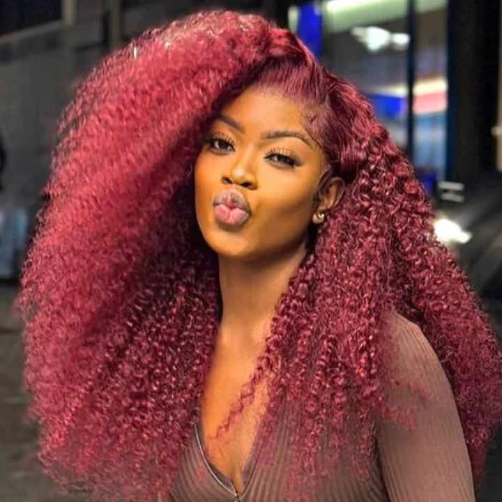 Burgundy 99J Curly Red Colored HD Transparent Lace Front Wig Human Hair Wigs