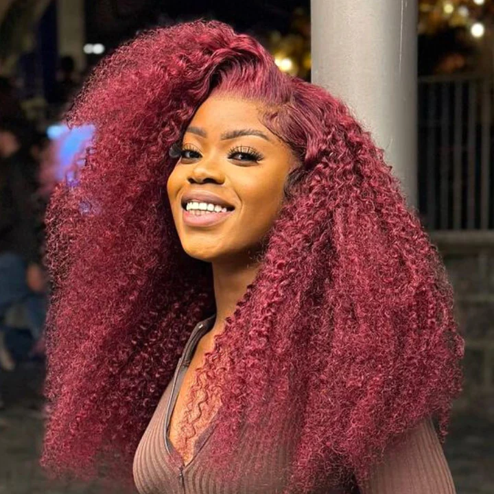 Burgundy 99J Curly Red Colored HD Transparent Lace Front Wig Human Hair Wigs - Image 2