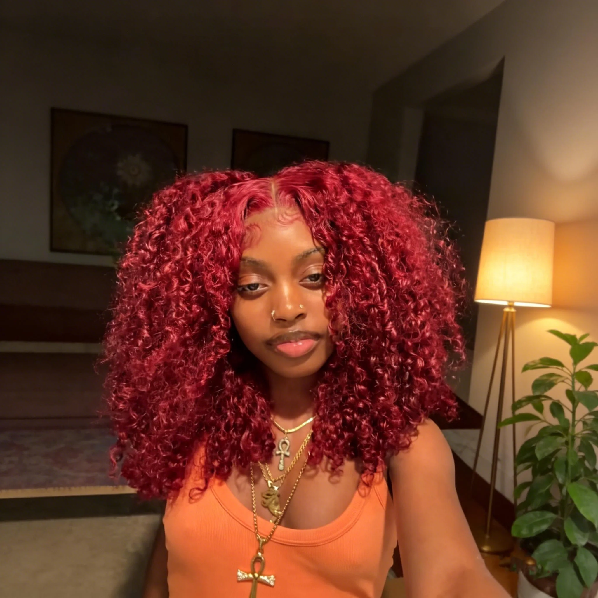 Burgundy 99J Curly Red Colored HD Transparent Lace Front Wig Human Hair Wigs - Image 4