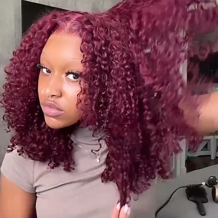 99J Burgundy Lace Front Wig Curly Colored HD Transparent Lace Human Hair Wigs Flash Sale - Amanda Hair - Image 2