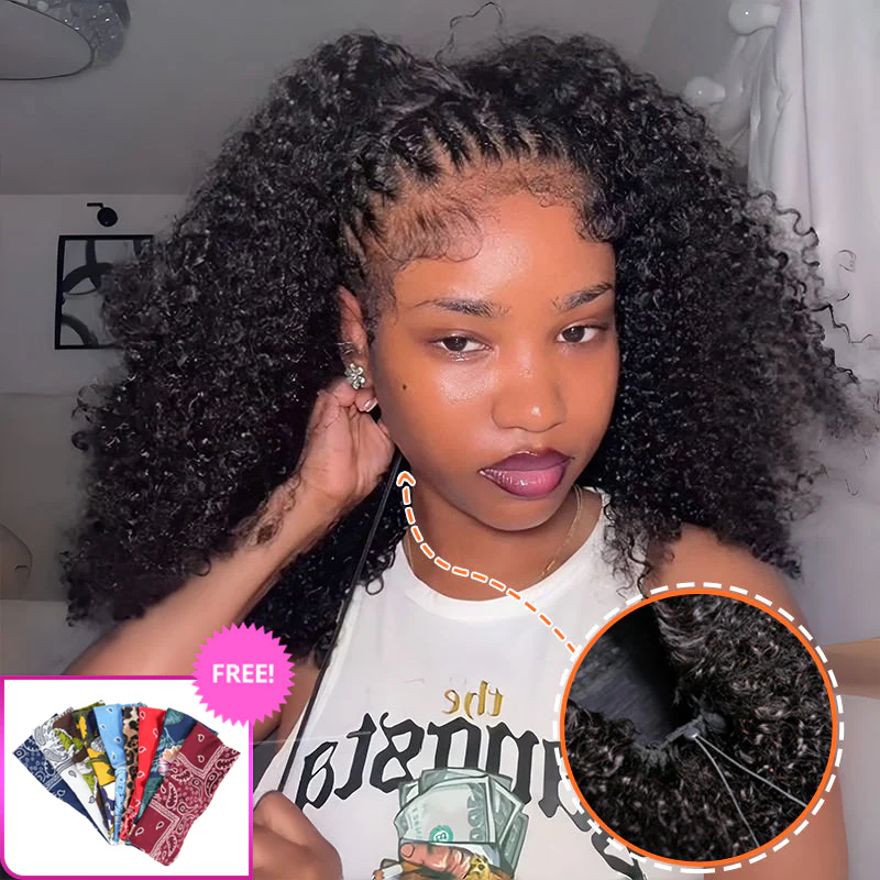 3 In 1 Half Wig | Kinky Curly Put On & Go Invisible Drawstring Glueless Flip Over Half Wig Beginner Friendly Flash Sale