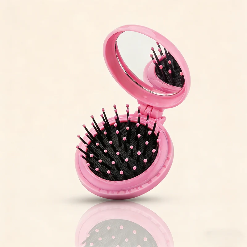 Mirror Comb Foldable Flip Hair Brush with Integrated Makeup Mirror Flash Sale - Image 2