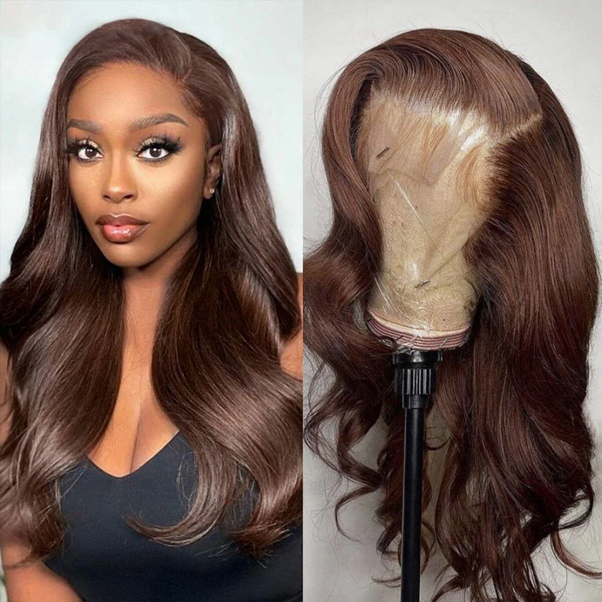 Dark Brown Lace Front Wigs Transparent Lace #4  Colored Human Hair Wigs-Amanda Hair