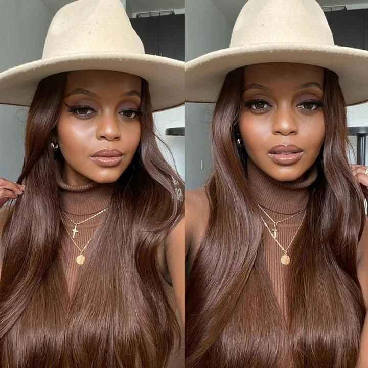 Dark Brown Lace Front Wigs Transparent Lace #4  Colored Human Hair Wigs-Amanda Hair - Image 6
