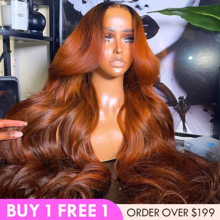 Dark Root Ginger Colored Body Wave 13x4 Lace Front /4*4 Lace Closure Wigs With Baby Hair - Amanda Hair