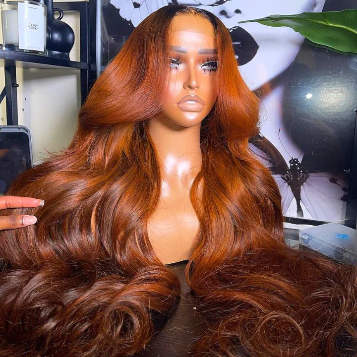 Dark Root Ginger Colored Body Wave 13x4 Lace Front /4*4 Lace Closure Wigs With Baby Hair - Amanda Hair - Image 2