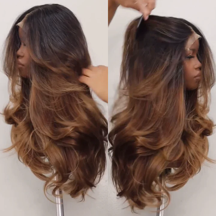 Dark Root Honey Blonde Layered Body Wave Glueless Wig - 7x5/13x4 HD Lace