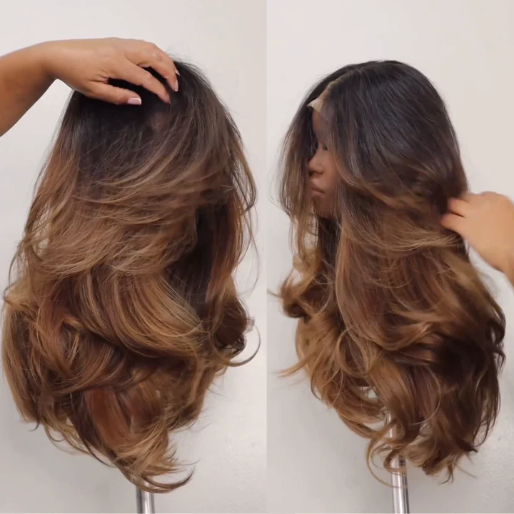 Dark Root Honey Blonde Layered Body Wave Glueless Wig - 7x5/13x4 HD Lace - Image 2