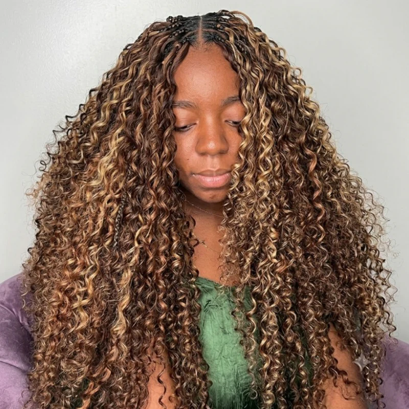 Deep Wave Feather Crochet Human Hair for Miracle Knots Boho Braids  | Honey Blonde &  Brwon Highlight - Image 15