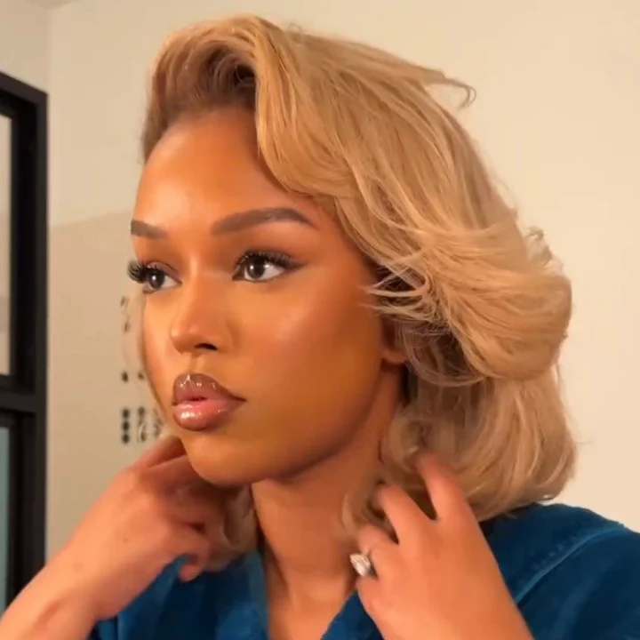Dirty Blonde Summer Choice Fashion Short Straight Bob Lace Wigs Transparent Glueless Lace Colored Wigs No Code Needed -Amanda Hair - Image 3
