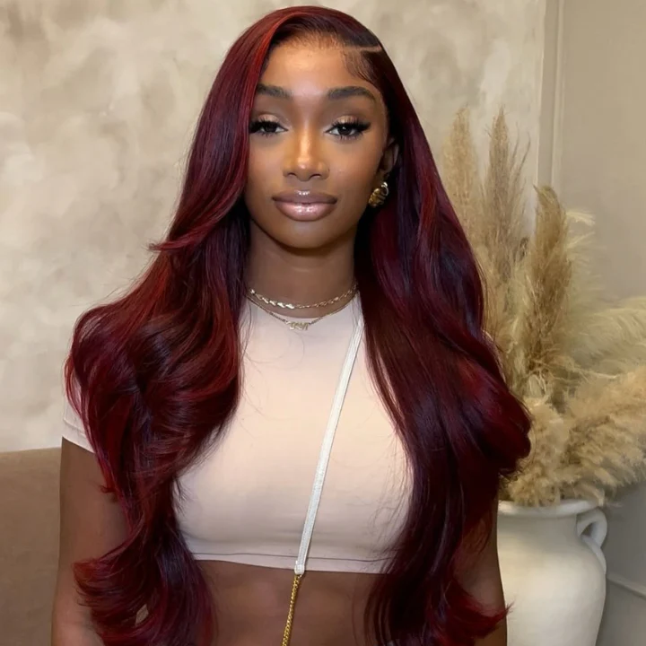 Extra 50% Off | Glueless 7x5 / 13x4 Lace Frontal Wig Dark 99J Burgundy Red Colored Human Hair Wigs Flash Sale - Image 2