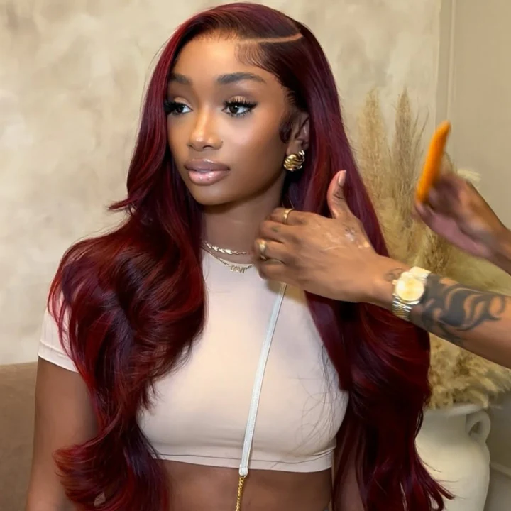 Extra 50% Off | Glueless 7x5 / 13x4 Lace Frontal Wig Dark 99J Burgundy Red Colored Human Hair Wigs Flash Sale - Image 3