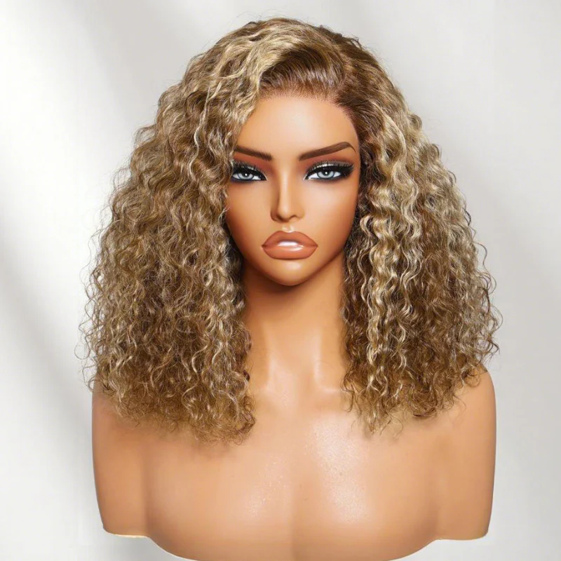 Honey Blonde Highlight Short Bob Wig Water Wave Colored Pre Everything Glueless Lace Front Wig Flash Sale - Image 6