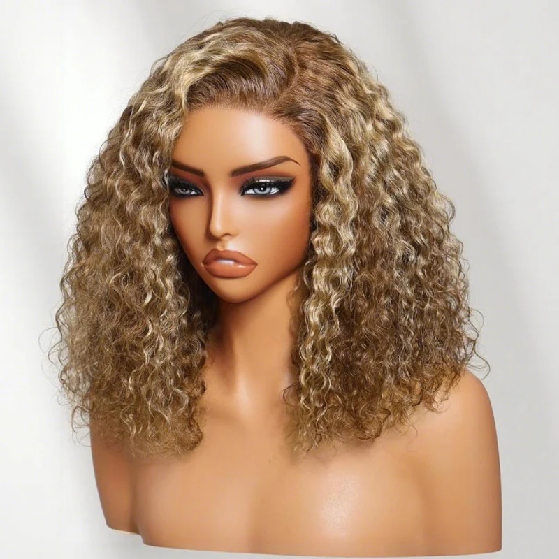 Honey Blonde Highlight Short Bob Wig Water Wave Colored Pre Everything Glueless Lace Front Wig Flash Sale - Image 7
