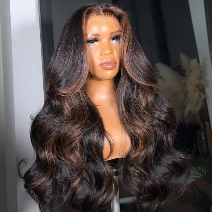 Extra 60% OFF | Body Wave Highlight Brown 6*4 Pre Cut Lace Wigs Undetectable Transparent Lace Wig Flash Sale
