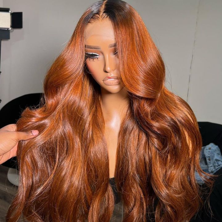 Extra 60% OFF | Flash Sale Dark Root Ginger Colored Body Wave 13x4 Lace Front /4*4 Lace Closure Wigs With Baby Hair - Amanda Hair - Image 3