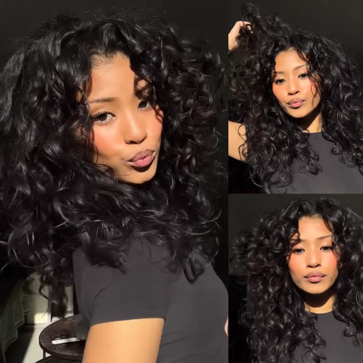 Glueless Frizzy Human Hair Clear Transparent Lace Front Bouncy Curly Wigs For Women-Amanda Hair