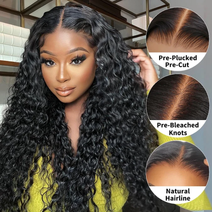 Extra 60% OFF| Glueless Water Wave 7x5/ 13x4 Transparent HD Lace Wig Pull and Go Invisible Drawstring Wigs Flash Sale - Image 4