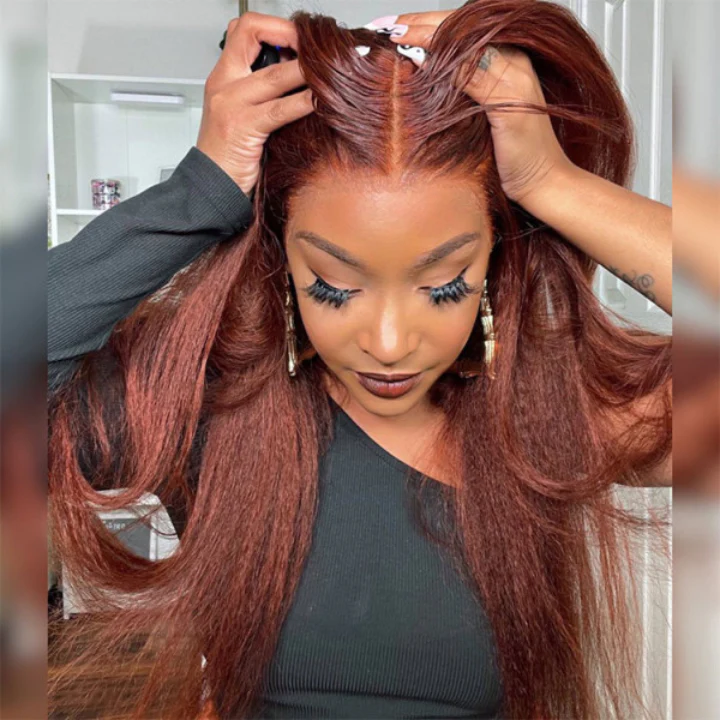 Extra 60% OFF|  Kinky Straight Reddish Brown 13x4 Transparent Lace Front Wigs Flash Sale - Image 2