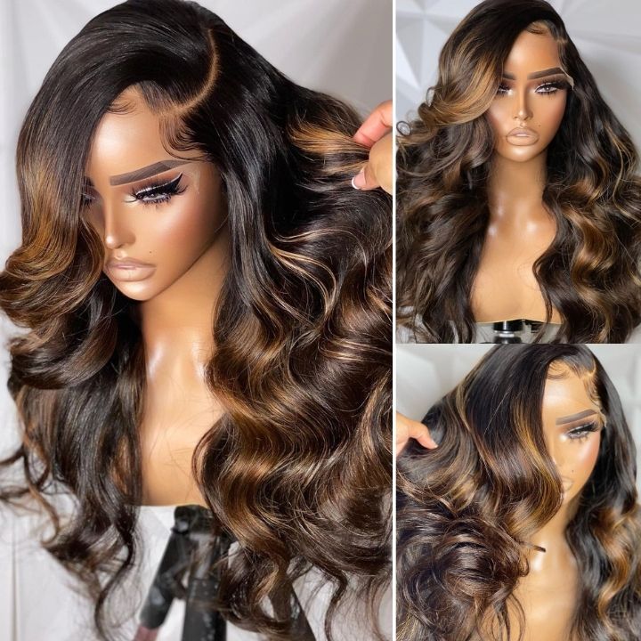 FLASH SALE $99: Balayage Light Brown Glueless Body Wave Transparent Lace Wigs-Amanda Hair - Image 2