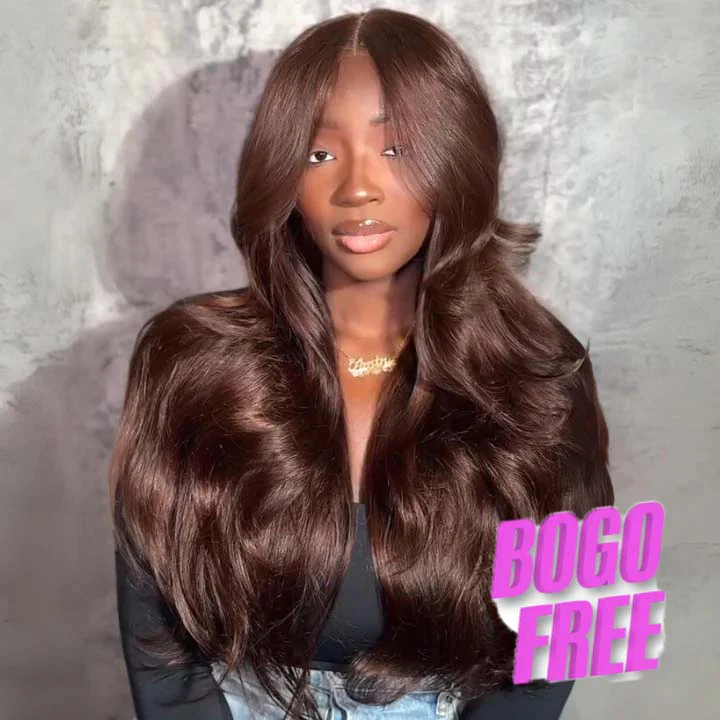 Buy 1 Get 1 Free Chocolate Brown Full Density Glueless 7x5 Lace Colored Straight/ Loose Wave Human Hair Wig