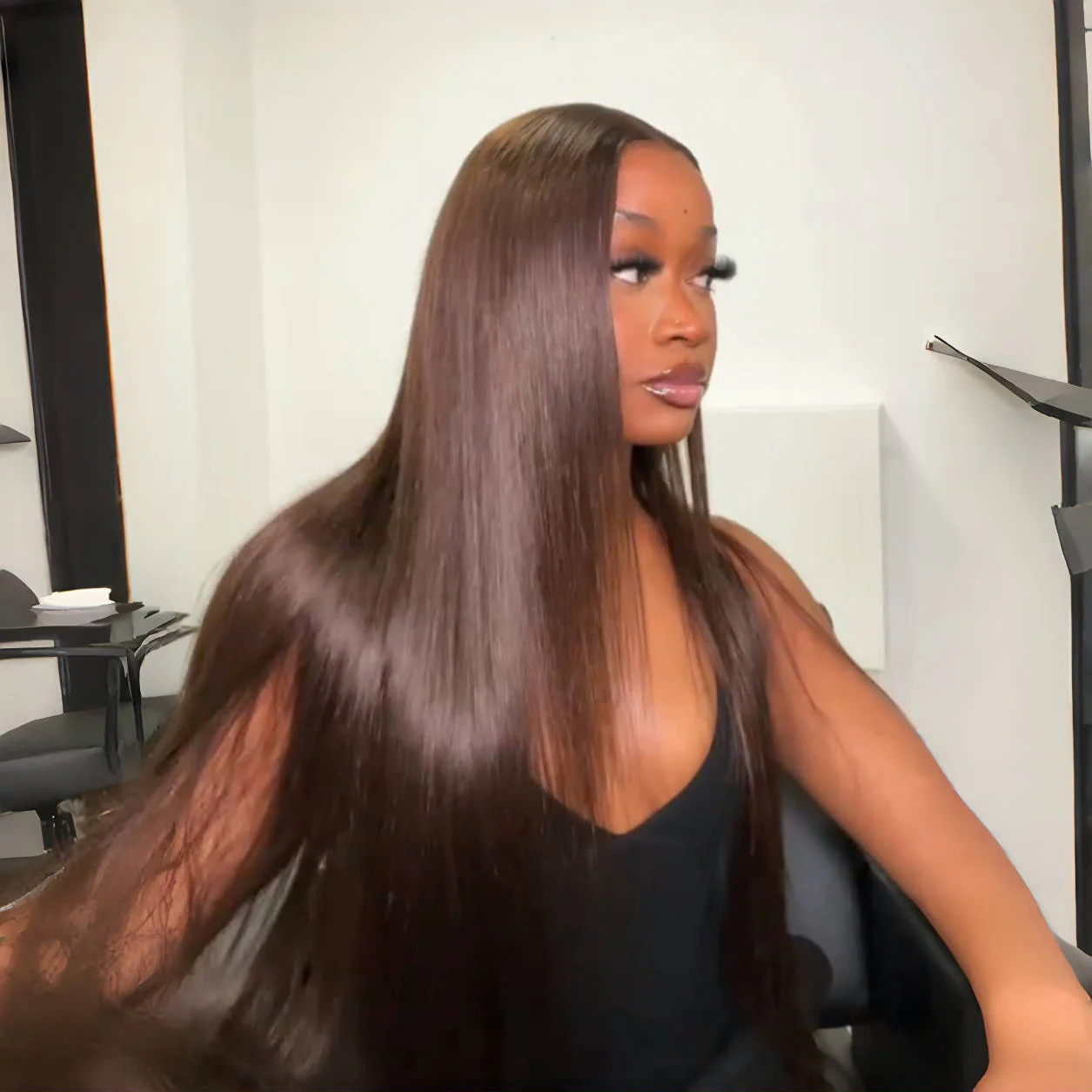 Chocolate Brown Full Density Glueless Lace Front Colored Straight / Loose Wave Human Hair Wig - Image 4